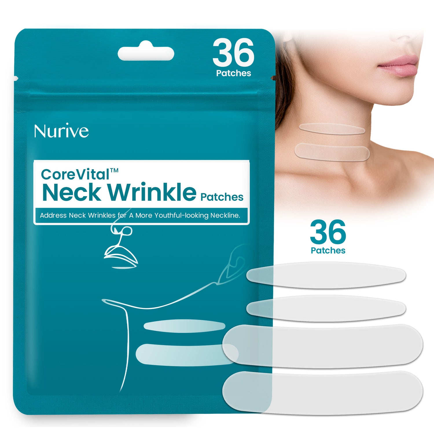 Neck Wrinkle Patches with Retinol 36 Ct | Wrinkle Strips for Neck Firming &amp; Tightening - Korean Skin Care Neck Patches for Wrinkle Line - Overnight Wrinkle Neck Strips Under Chin for Women | LARGE (Forehead)